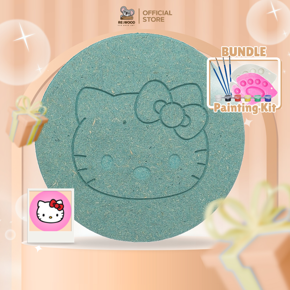 

REWOOD Hello Kitty Ikon Theme DIY Wood Character Painting Kit Set | 12,5cm | Mainan Melukis Mewarnai