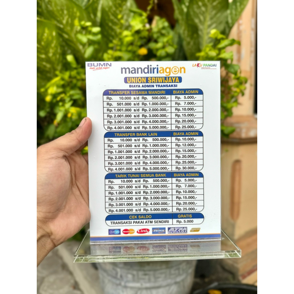

AKRILIK PAPAN MEJA AGEN BANK MANDIRI UKURAN 15x20cm BISA EDIT / CUSTOM LAYANAN TARIF BAHAN TEBAL BERKUALITAS