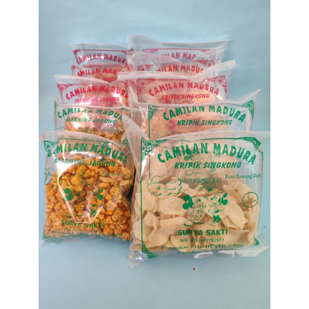 

Keripik Singkong+Marning Jagung Mekar (Isi 10BKS) Khas Manding Sumenep Madura Cemilan/Snack/Makanan Ringan Rasa Bawang/Pedes Manis Enak Murah
