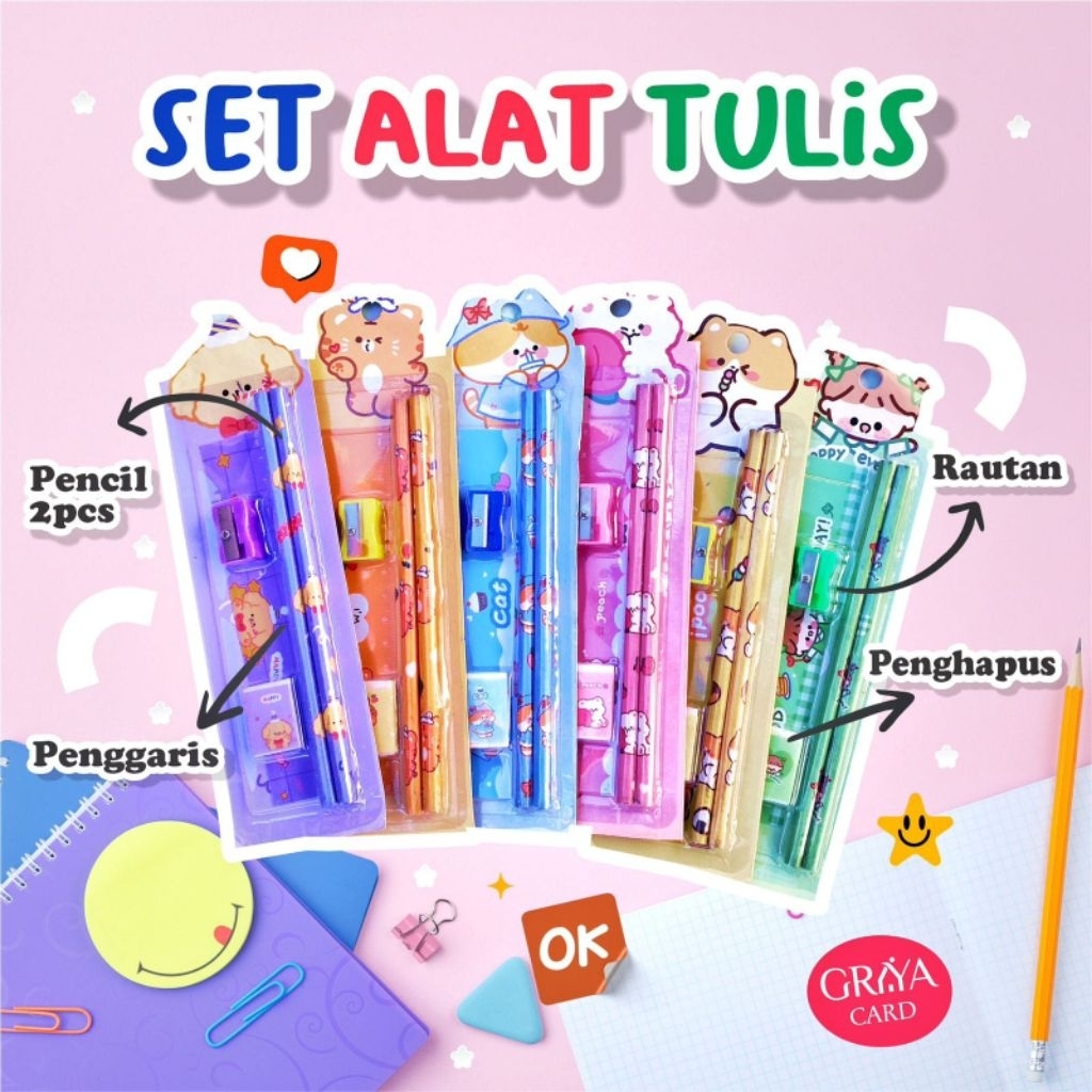 

SET ALAT TULIS | PENSIL SET ALAT SEKOLAH | ALAT SEKOLAH | PENSIL SEKOLAH |SET STATIONERY | 2PENSIL, PENGHAPUS, RAUTAN, PENGGARIS