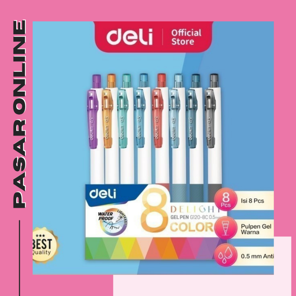 

DELI035 Deli Color Gel Pen / Pulpen Gel Warna Isi 8pcs 0.5mm Anti Air EG120-08 Y1675