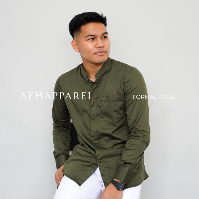 AEH KEMKO MIQDAM • ARMY • Kemeja Koko Habib AEH • Ahmad Al Hadar • Kemko pria • Krah Mandarin • Hija