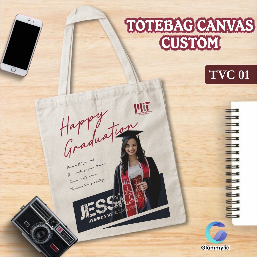 Custom Tote Bag Canvas Satuan | Cetak Foto Goodie Bag | Tas Kanvas Ulang Tahun & Wisudah 25x30 | TVC