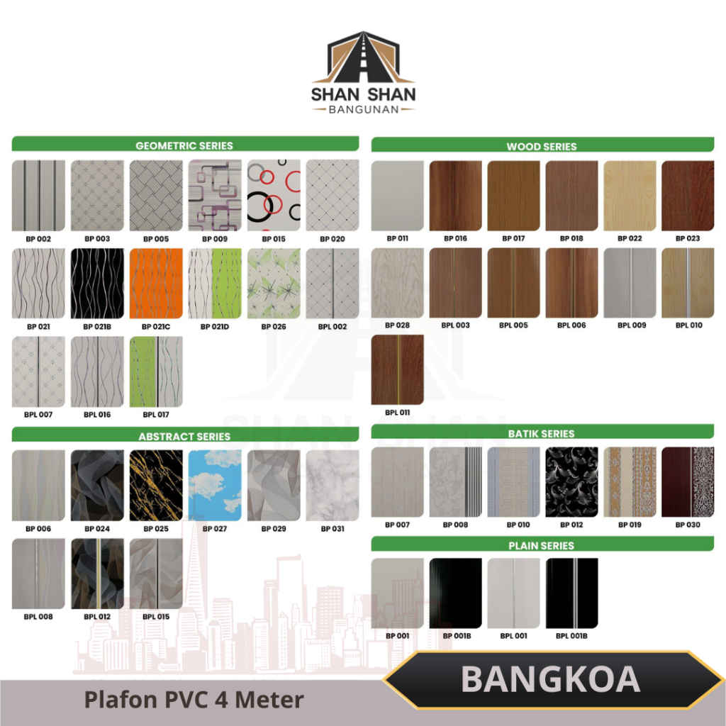 Plafon PVC Putih & Motif Minimalis 4 Meter / Bangkoa Plafon PVC 4mtr