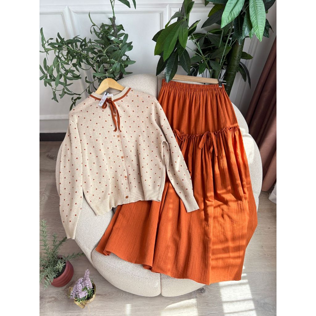 Drea Polkadot Cardi Tali Set Skirt BY ALLN Knitwear