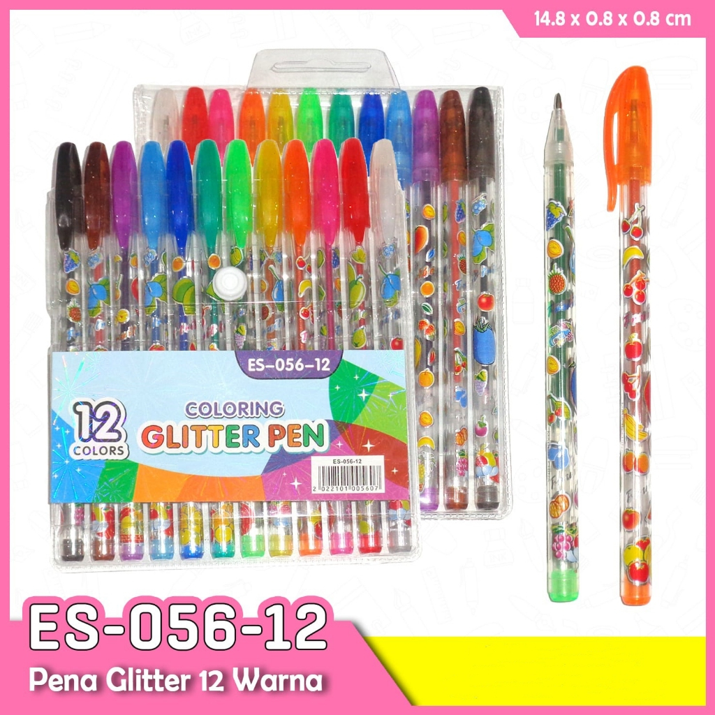 

( 1 Pack 12 Warna ) Glitter Pen Coloring 12 Warna Esco / Pen Gel Color Glitter / Pulpen Glitter
