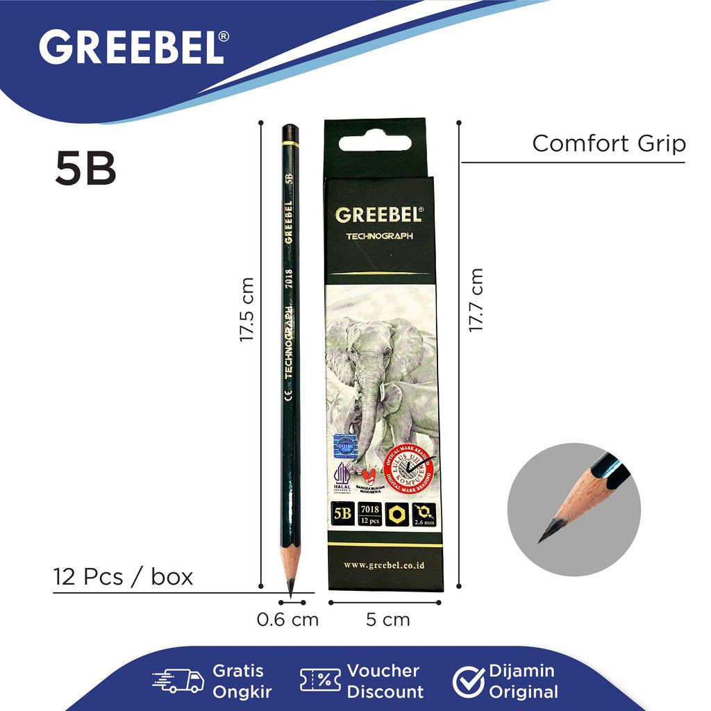 

GREEBEL Pensil Kayu 5B 7018 ( 12Pcs/set ) Pensil Ujian dan Menggambar
