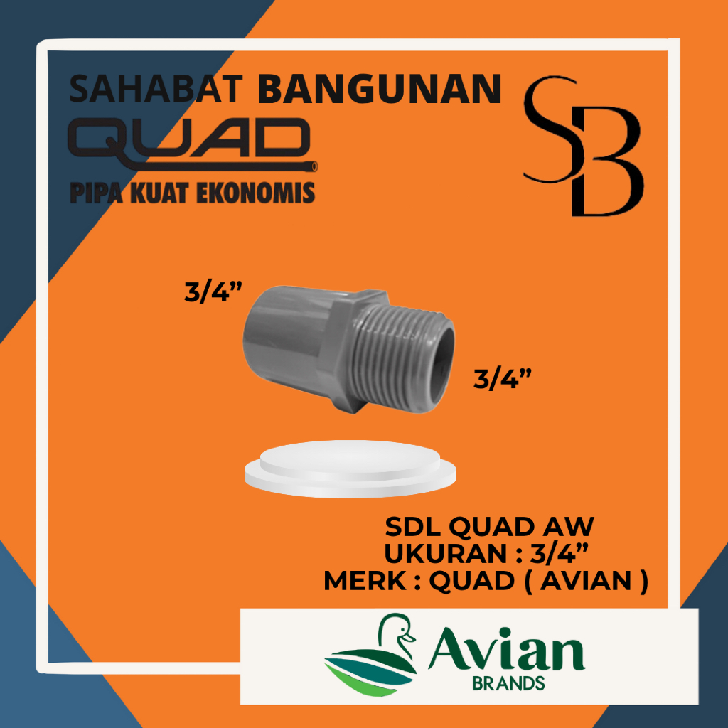 QUAD sock drat luar 3/4 AW inch QUAD SDL 3/4 inch AW sambungan lurus drat luar 3/4" QUAD