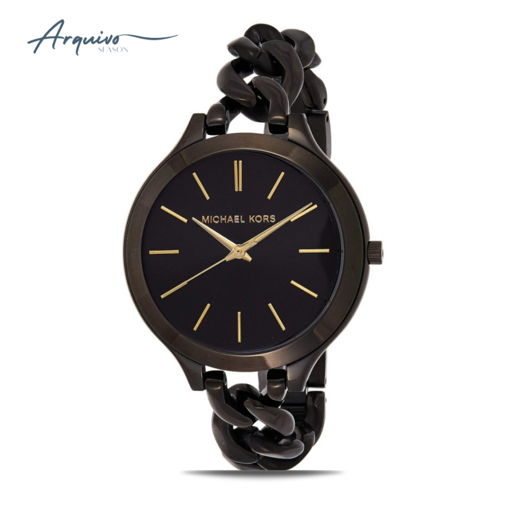 Jam Tangan Michael Kors Wanita Runway Black Slim Stainless Steel Mewah original MK3317