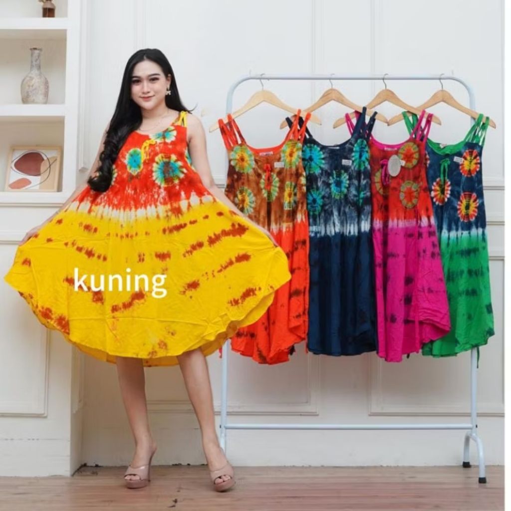 Daster payung yukensi tanpa lengan motif tieday cerah//daster payung kensi