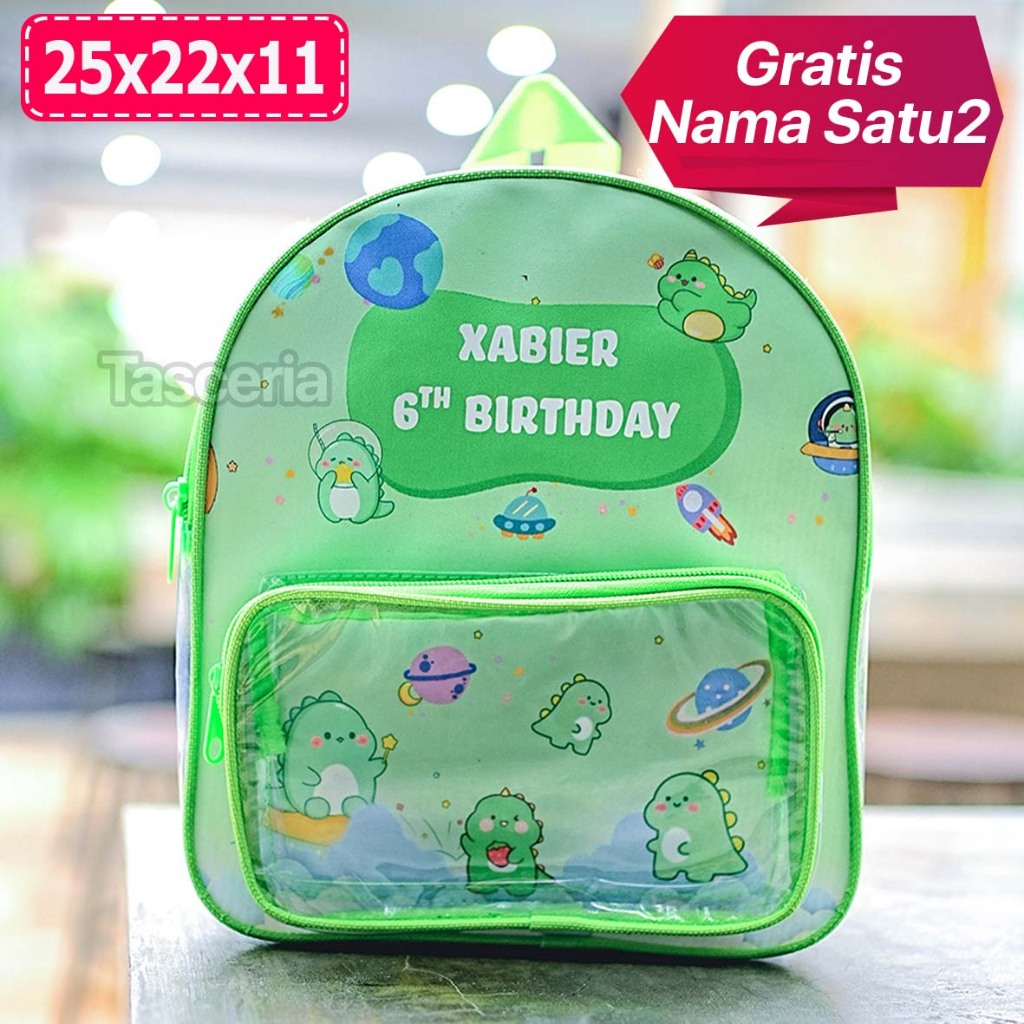 Tas Bingkisan Acara Ultah Ransel Mika Cute Dino Custom