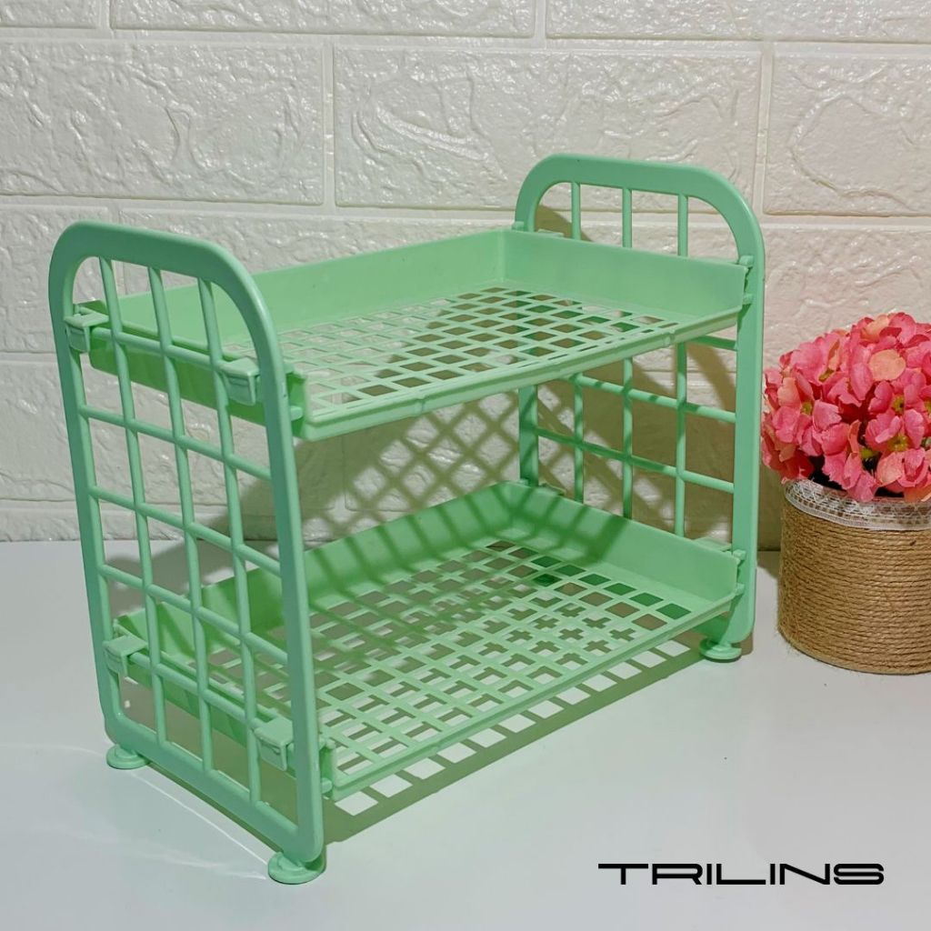 Disc Rak Jaring Plastik 2 Susun Serbaguna Mini Tempat Bumbu Rak Dapur Atk Kosmetik Aksesories