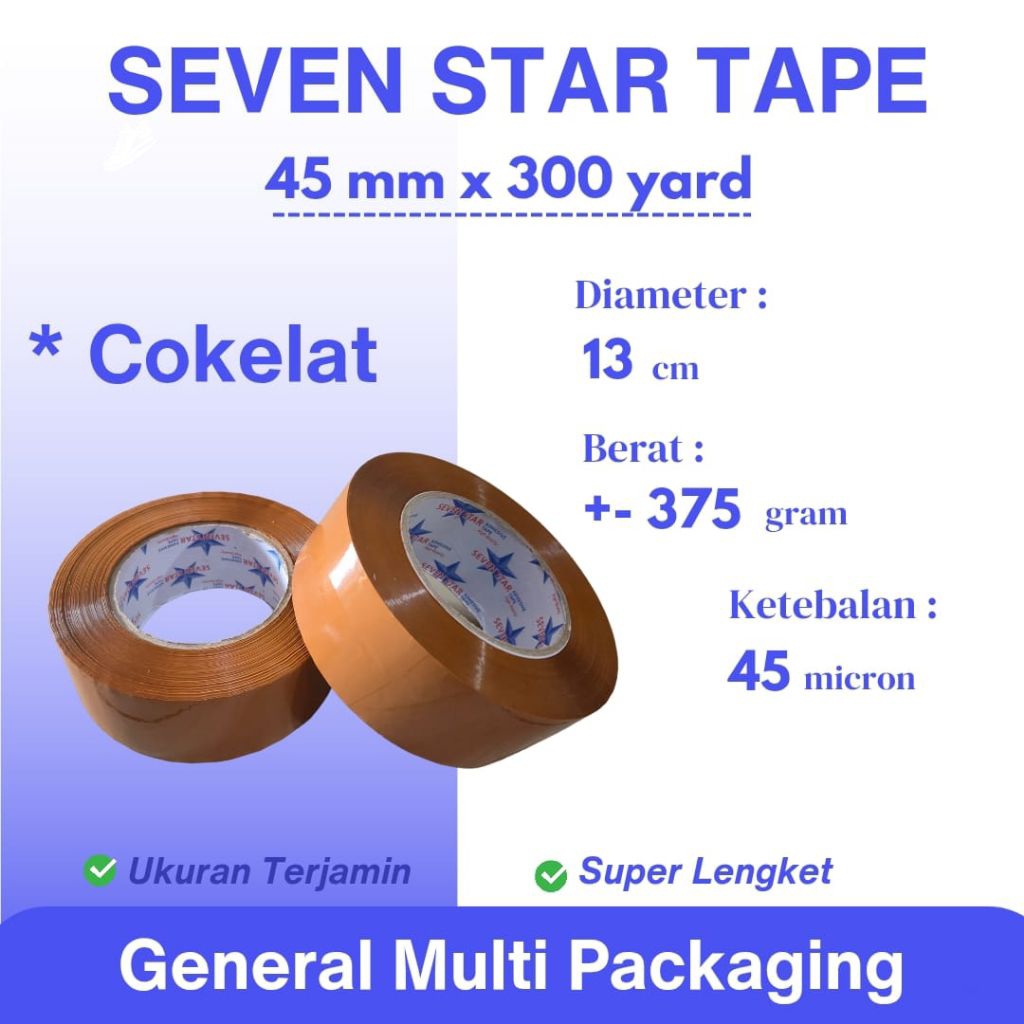 

Seven Star Lakban Bening Clear 45 mm x 300 Yard Super Lengket Ukuran Terjamin