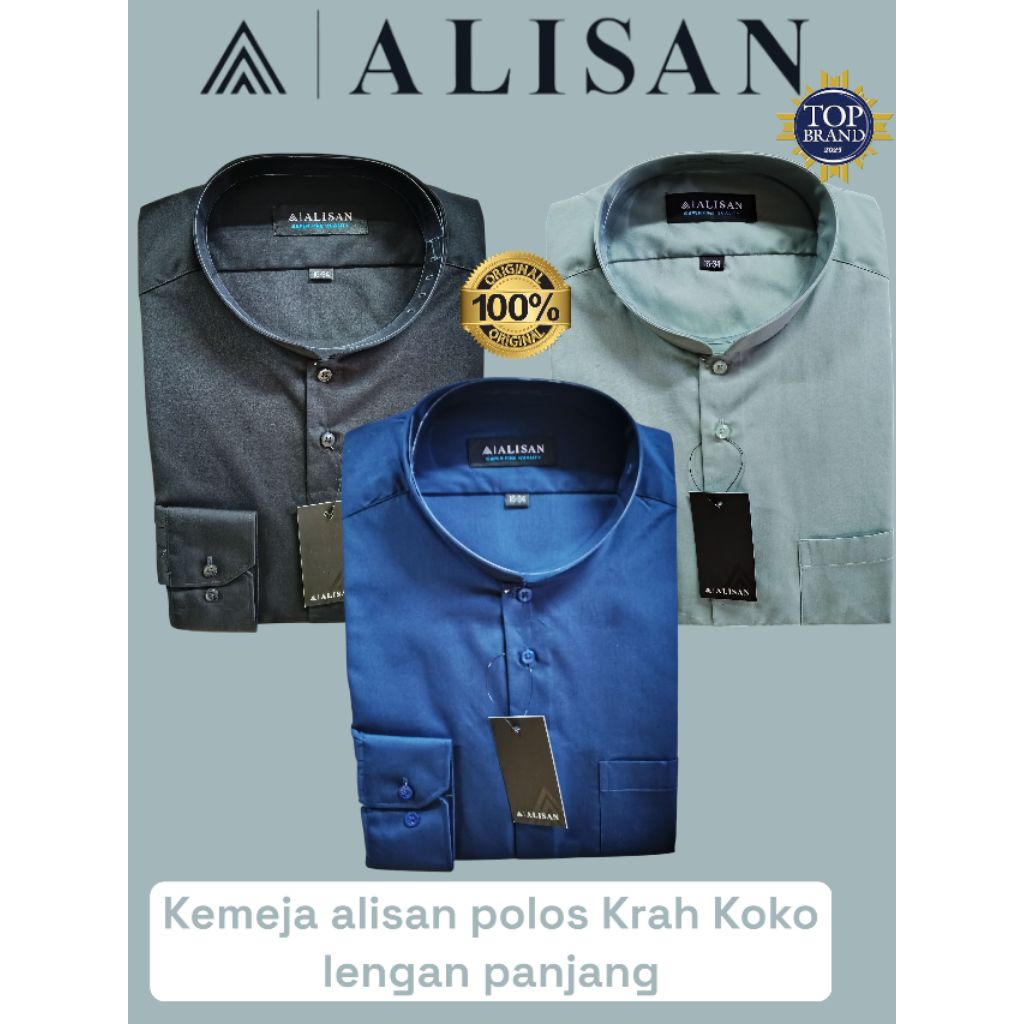 kemeja alisan polos Krah Koko/Shanghai reguler lengan panjang 100% original
