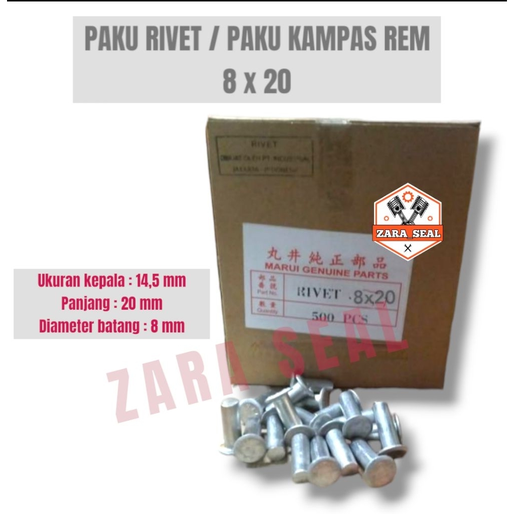 PAKU RIVET / PAKU KAMPAS REM UKURAN 8 x 20