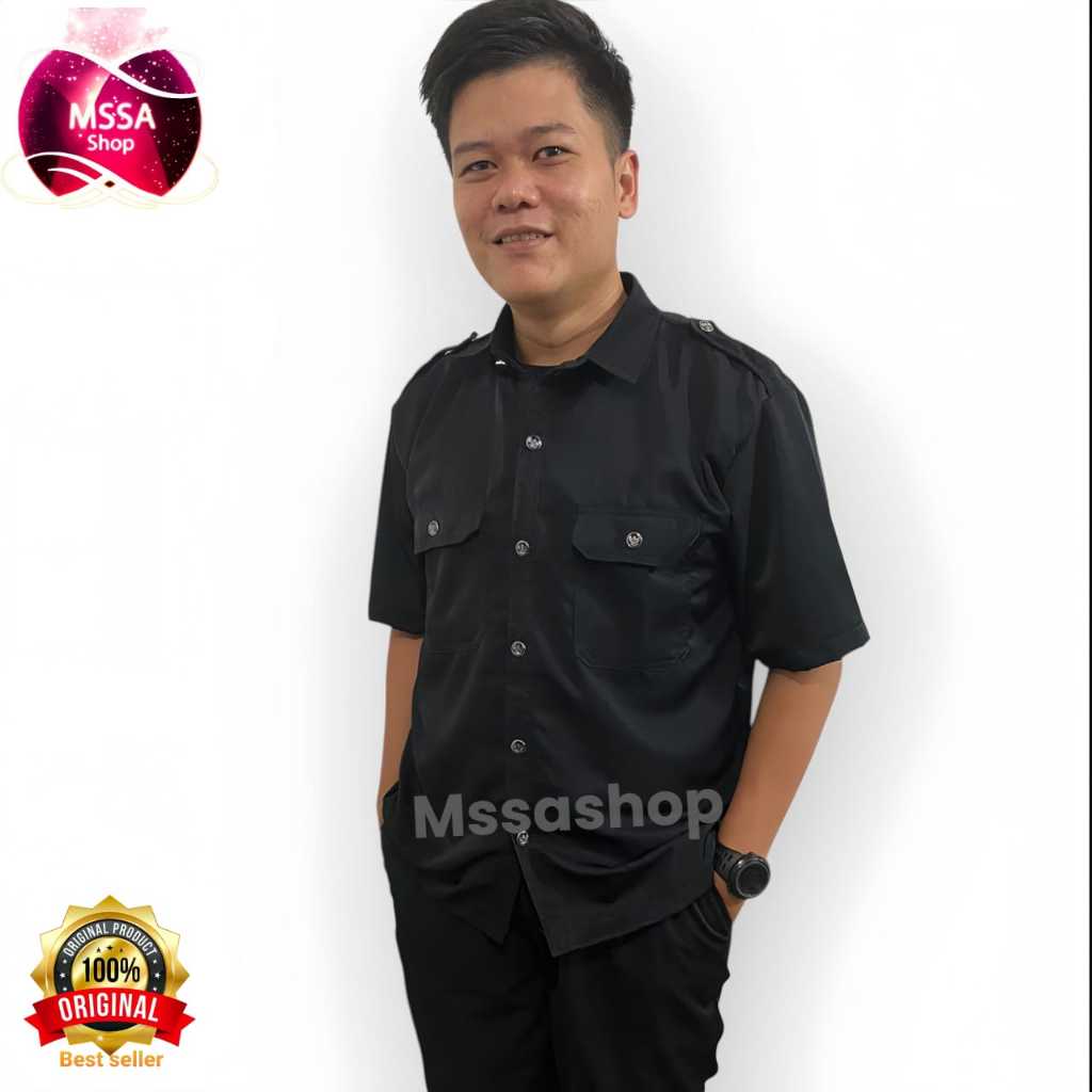 [konveksi langsung] Setelan Seragam safari hitam lengan pendek panjang satpam terbaru hitam safari h
