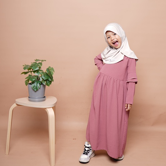 GAMIS ANAK TABA DRESS | GAMIS ANAK CRINKLE AIRFLOW ROSE PINK TALEA KIDS