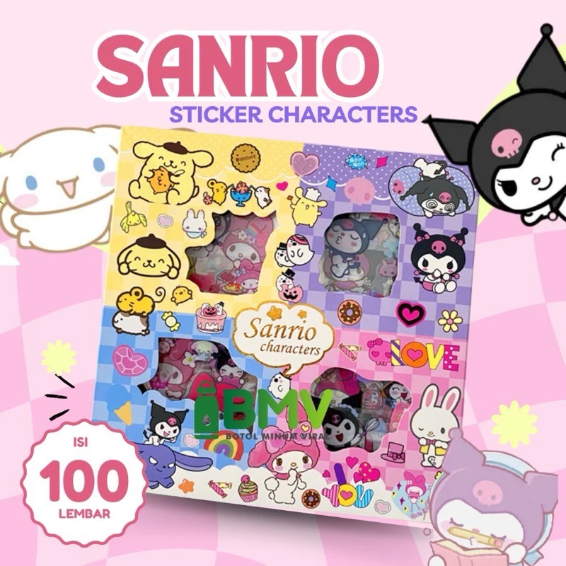 

[TOYSPALACE]Sticker Lucu 2D Sanrio Karakter Sanrio barbie frozen stitch pony Isi 100 Lembar Per Box