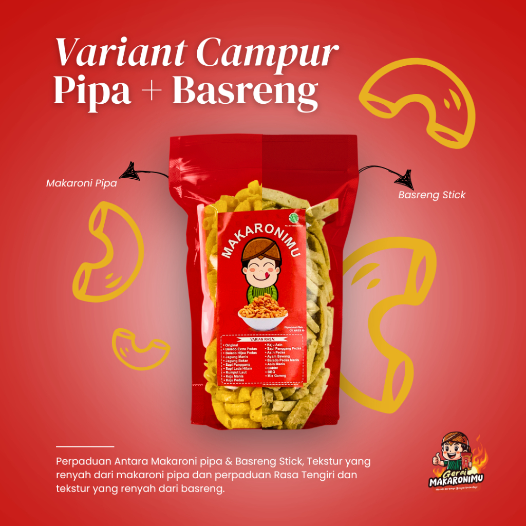 

Gerai Makaronimu | PIPA MIX BASRENG STCK | Basreng Pedas / Basreng Pedas Daun Jeruk / Basreng