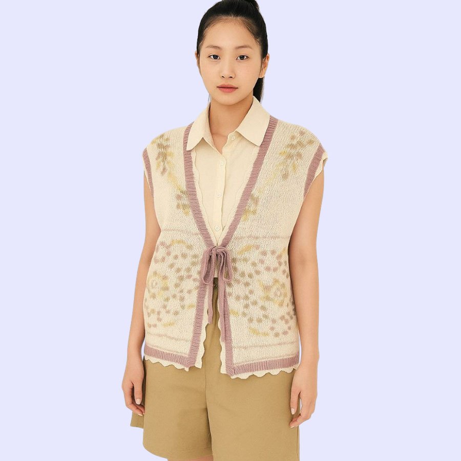 KNIT FLOWER VEST SEOL KNIT VEST VINTAGE FLOWER