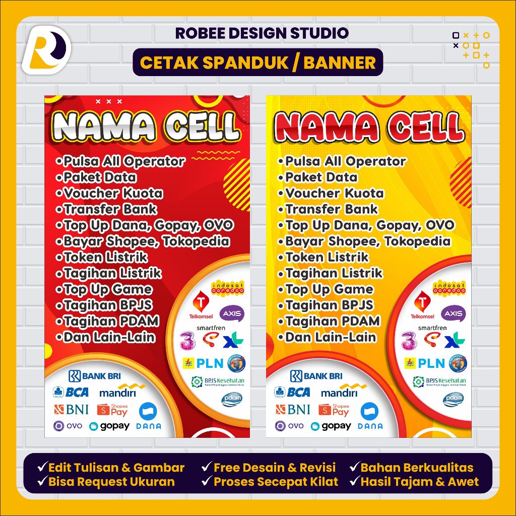 Spanduk Banner Konter Pulsa Kuota Cell Stand Berdiri