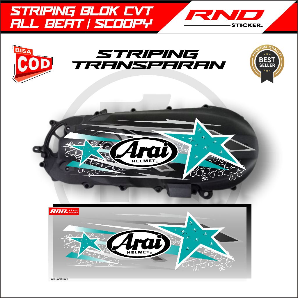 Sticker Blok CVT All Beat/Scoopy motip Bintang Arai bahan transparan UV varian warna terbaru