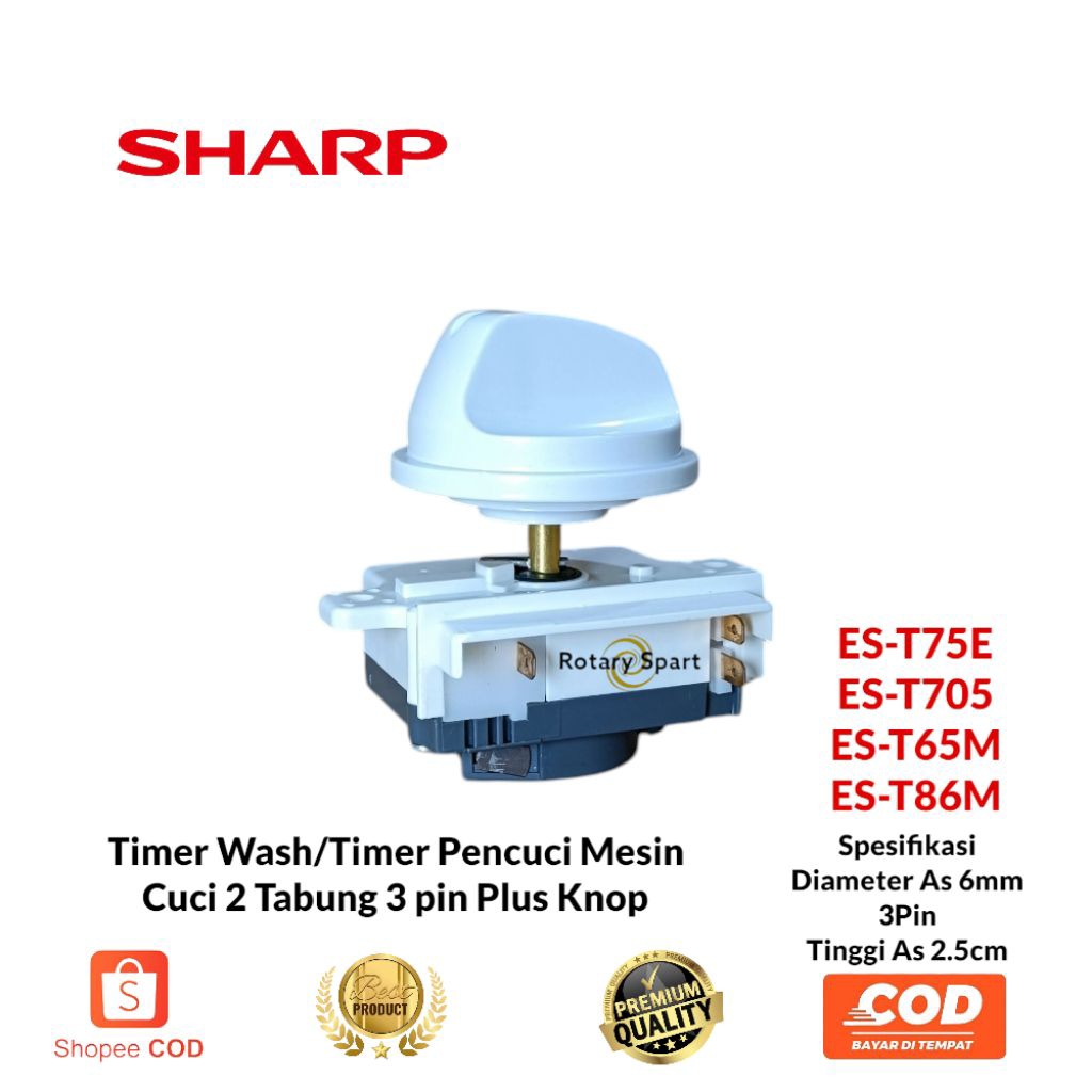 Timer 3 pin plus knop Timer saklar Mesin Cuci Sharp 2 Tabung ES-T75E/ES-T705/ES-T65M