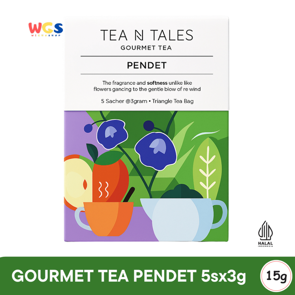 

Tea N Tales Gourmet Tea Pendet 15gr (5x3gr) – Teh Segitiga Putih Apel & Telang Wangi & Lembut Alami