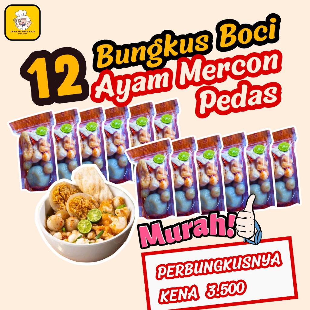 

12 Bungkus Boci Ayam Mercon Pedas Murah! Bakso Aci Instan Pedas
