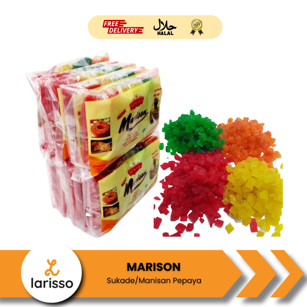 

Marison Sukade 4 Warna 50gr - Sukade Warna Warni - Manisan Pepaya Untuk Topping Kue