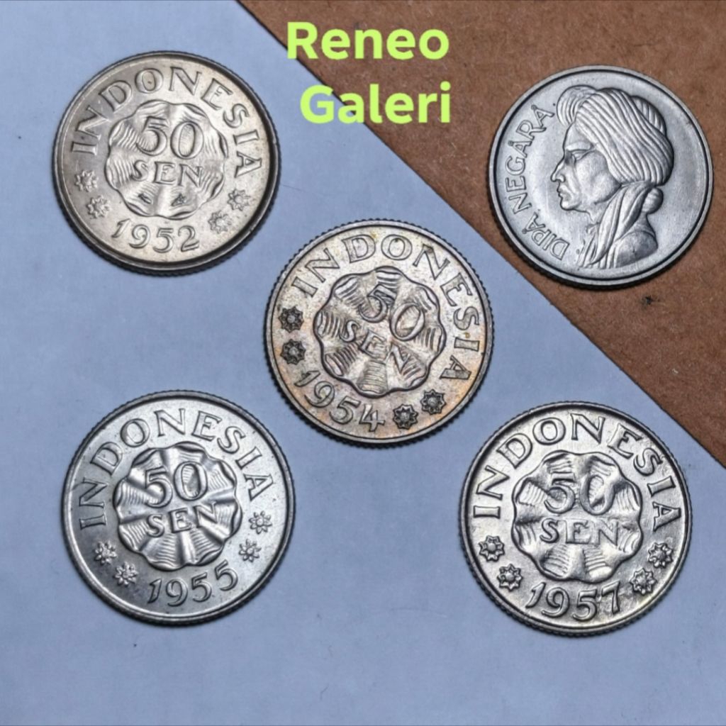 Berkilau Set Lengkap 50 Sen Diponegoro Dipanegara paket 4 Tahun cetak 1952 1954 1955 1957 Paket Uang