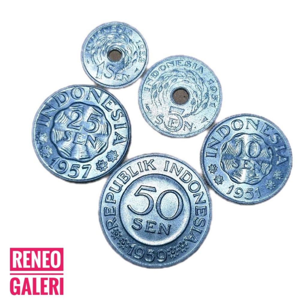 Berkilau Paket Pecahan Sen Aluminium Lengkap Uang koin Kuno logam asli original Indonesia set 1 5 10