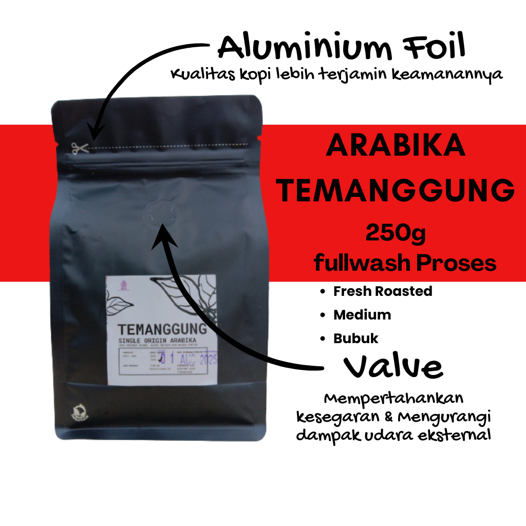 

Arabika Fullwash Temanggung Bubuk Premium Fresh Roasted 250 gram