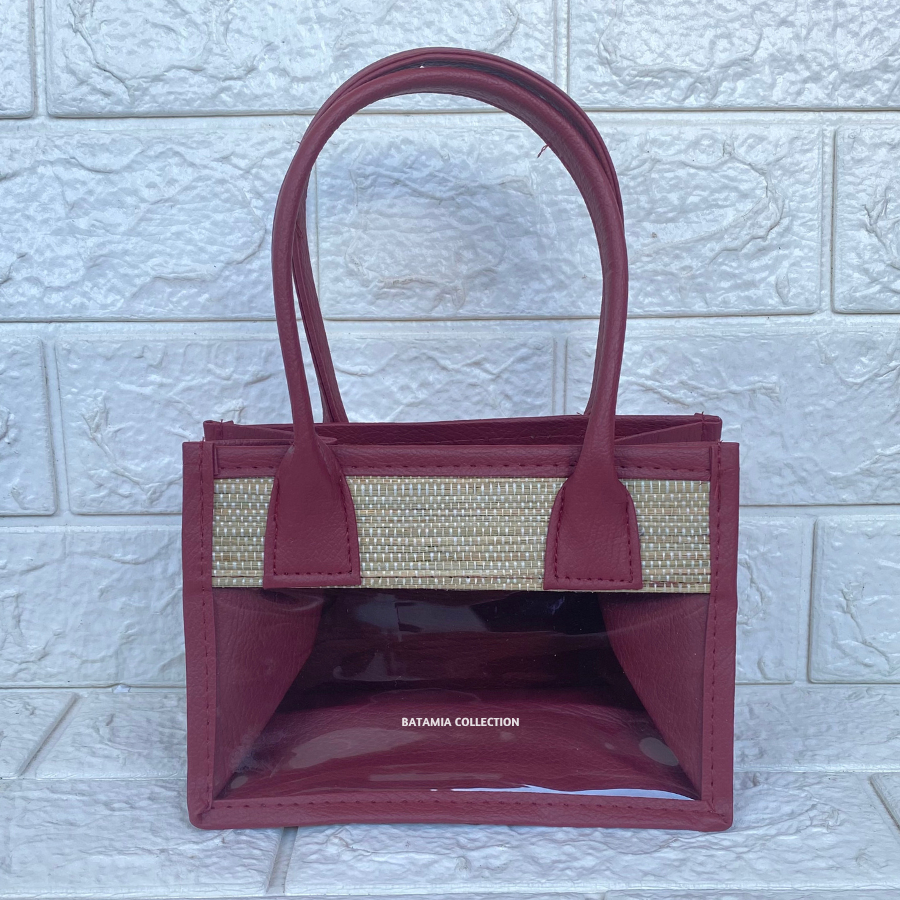 

Tas Mika Parcel (Maroon) Untuk Isi 2 Toples Silinder Tas Hampers Mendong Mika Transparan