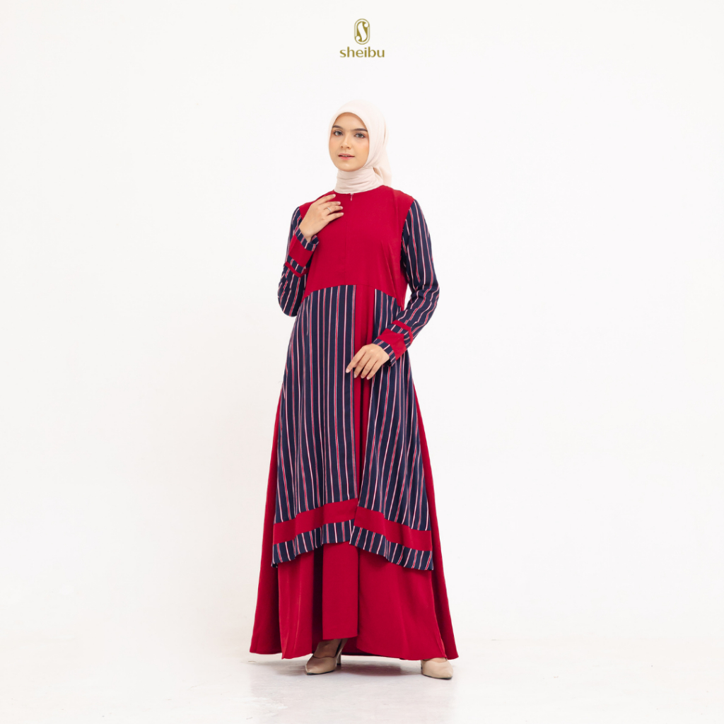 Sheibu Briana Dress Gamis Stripe Muslim Wanita Hijab Syari Daily Basic Casual Adem Tidak Menerawang