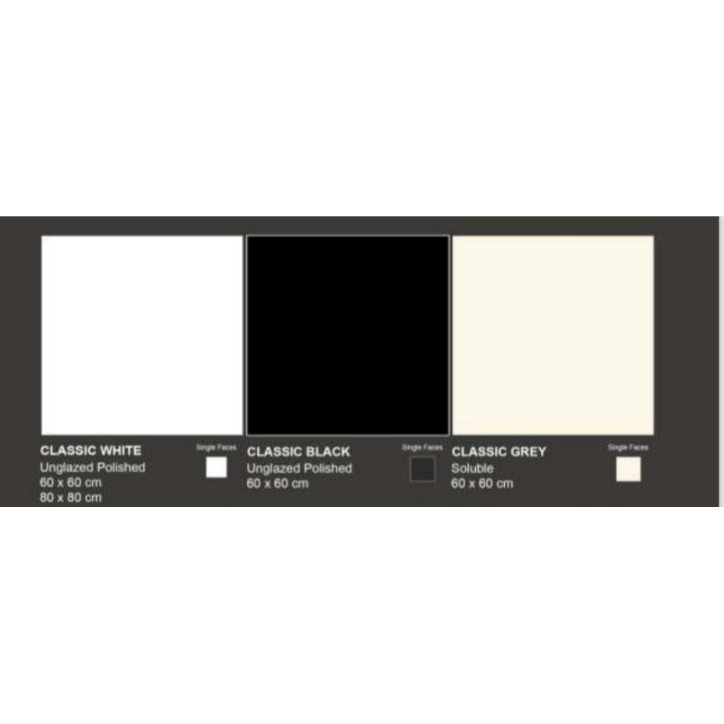 GRANIT MERK VALENTINO TIPE CLASSIC WHITE, BLACK, GREY UKURAN 60X60 GLAZED POLISHED PERMUKAAN TEKSTUR
