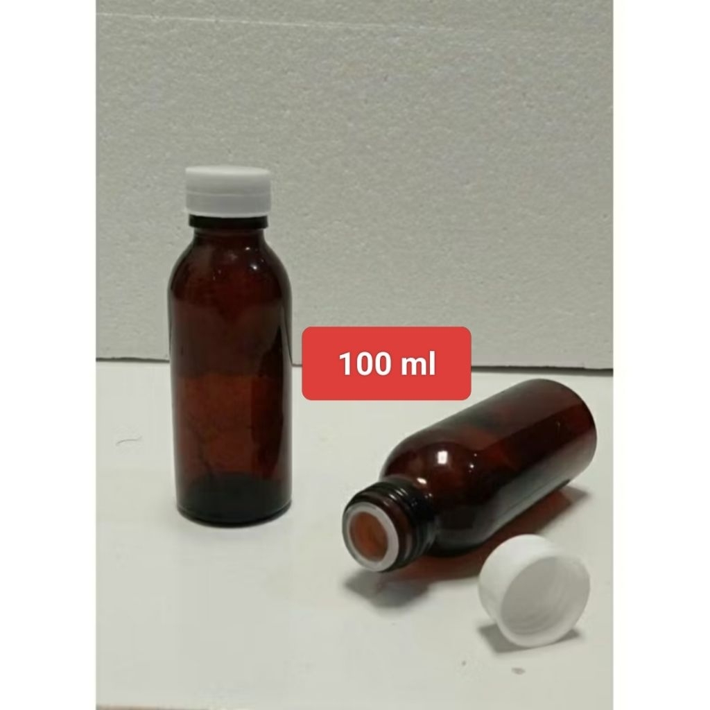 Botol Kaca 100ml Coklat Amber Tutup Plastik 100ml
