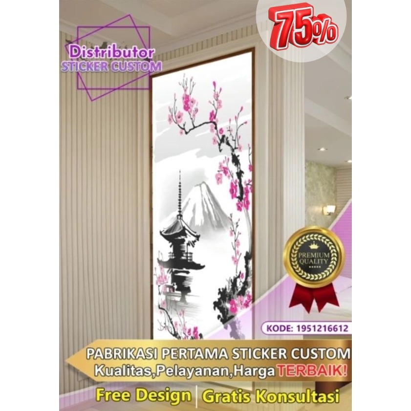 Sticker Custom 3D Tema Chinoiserie  | Stiker Kaca Kantor | Stiker Kaca | Sticker Kaca Pintu | Sticke