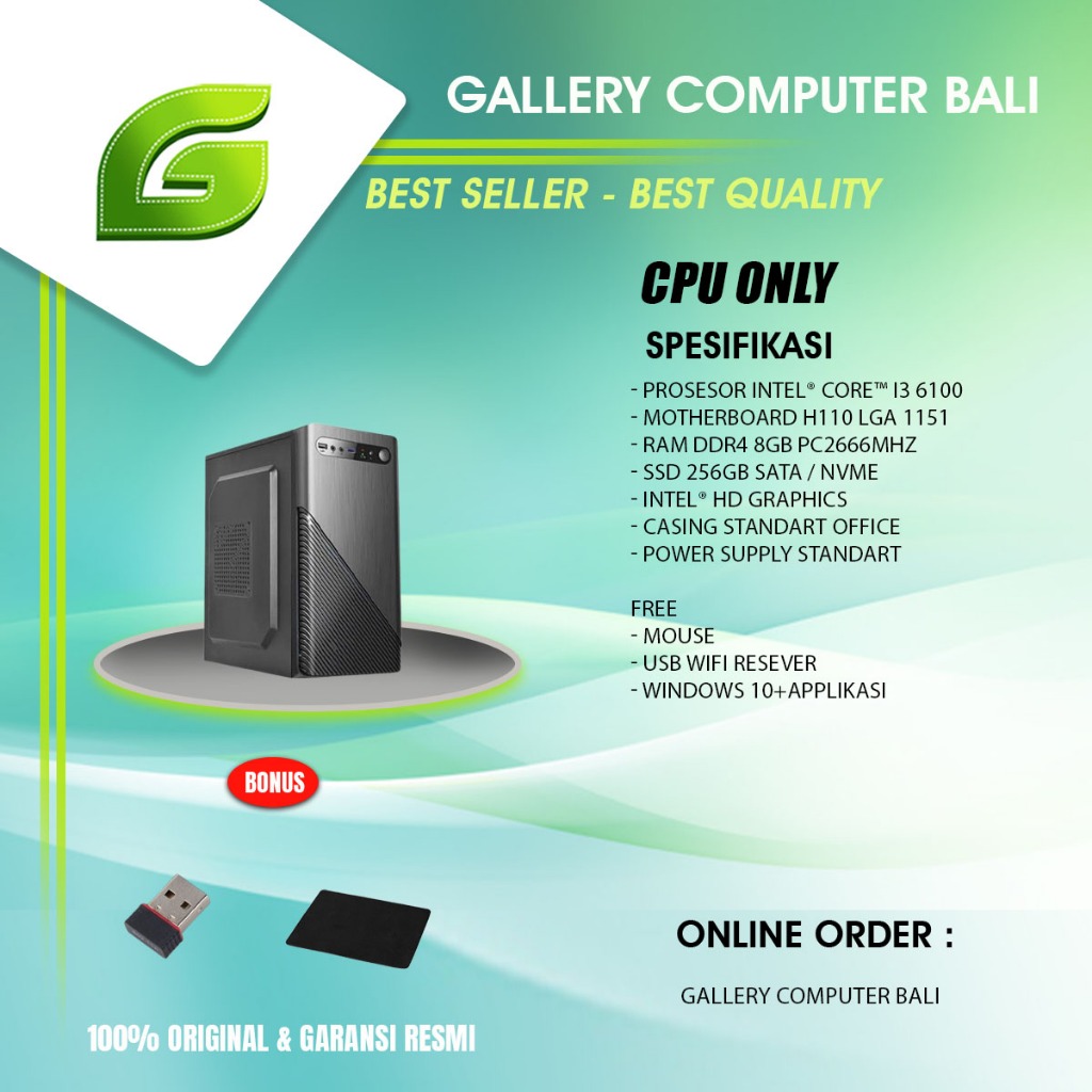 komputer pc rakitan intel core i3 6100-siap pakai