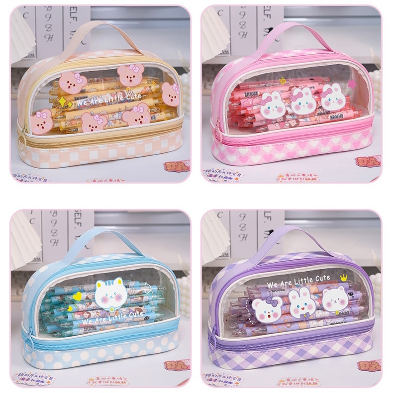 

ER Kotak Pensil Anak PVC Transparan Zipper Tenteng Jumbo Waterproof Dual Slot