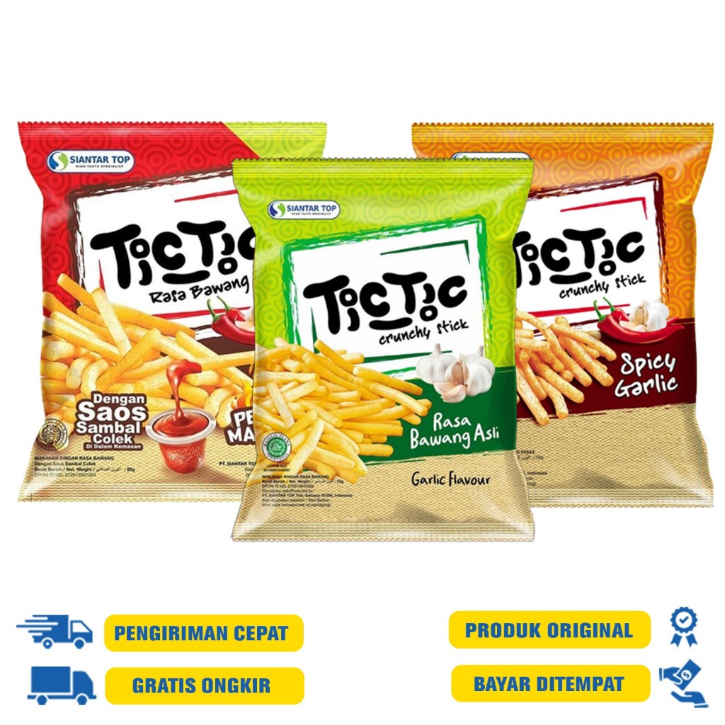 

TIC -TIC Siantar top Snack Cruncy - Bawang Asli 70GR | Pedas Mantap 65 GR | Spicy Garlic 70 GR