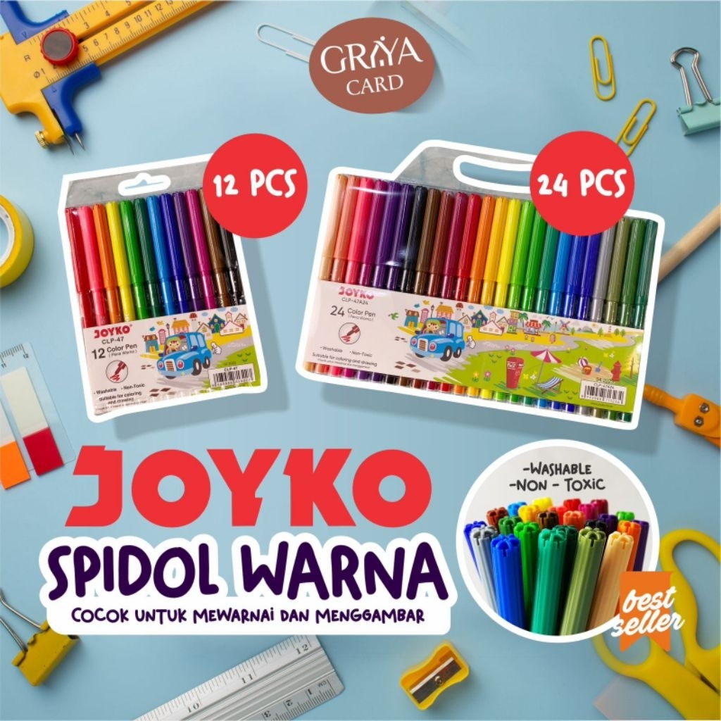 

SPIDOL WARNA | COLOR BRUSH PEN |JOYKO COLOR PEN | SPIDOL JOYKO | ISI 12 WARNA | ISI 24 WARNA