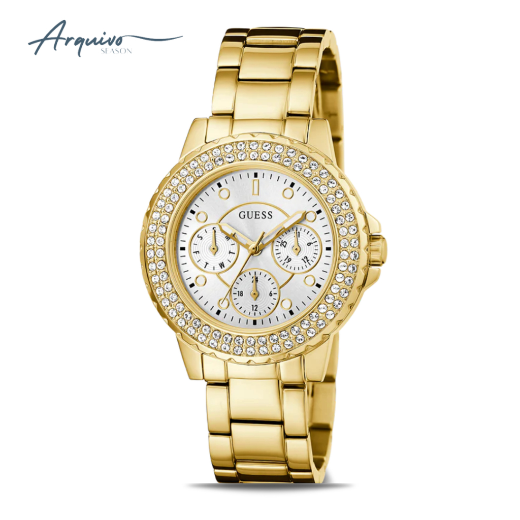 Jam Tangan Guess Wanita Chronograph Stainless Steel Gold Mewah Original GW0410L2