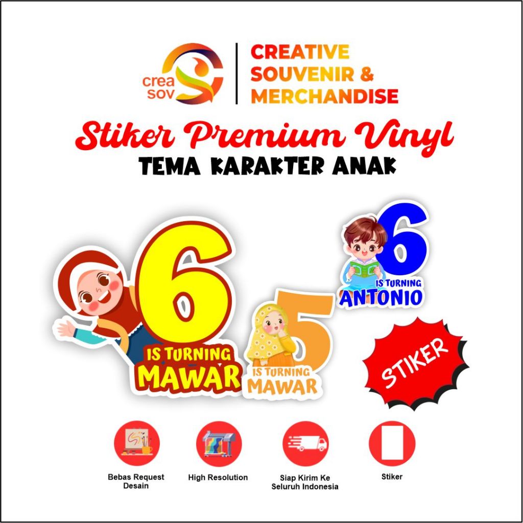 

Creasov - Stiker Bentuk Kartun Ulang Tahun Anak Sticker Souvenir box Label Nama Ulang Tahun Anak Murah Costum