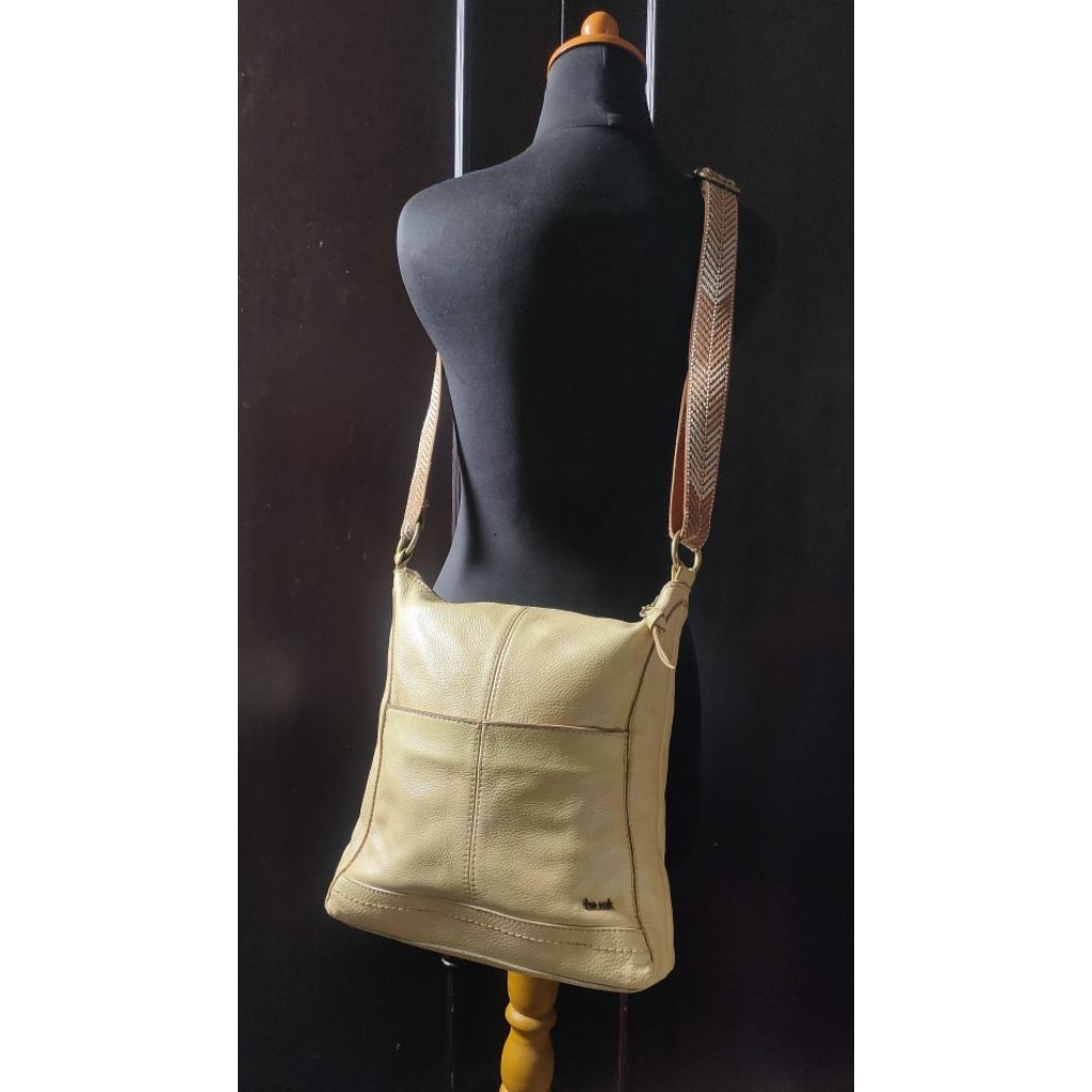 Sling Bag / Tas Selempang Ukuran Sedang Unisex Kulit Asli Brand The Sak Cream Brown Genuine Leather 