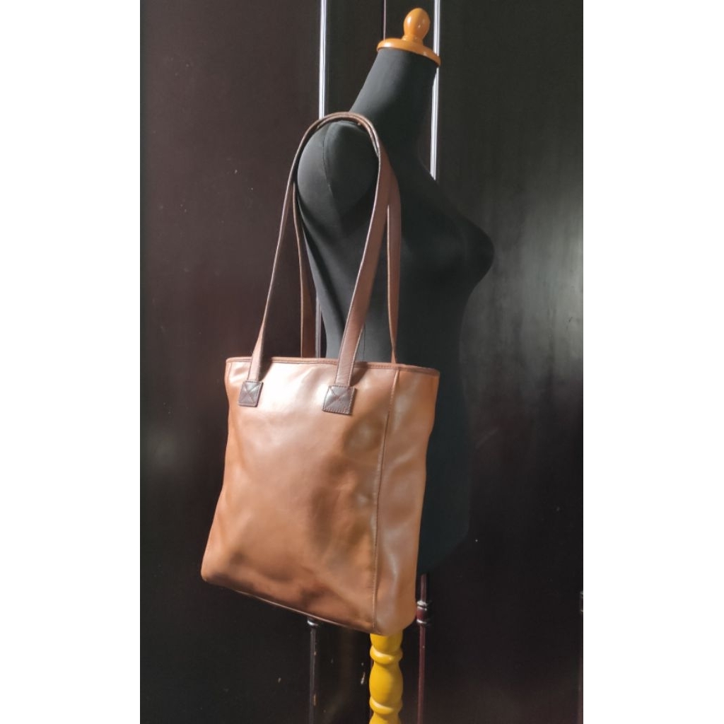 Tote Bag / Tas Tote Ukuran Sedang Long Handle Kulit Asli Brand Nine West Brown Genuine Leather Prelo