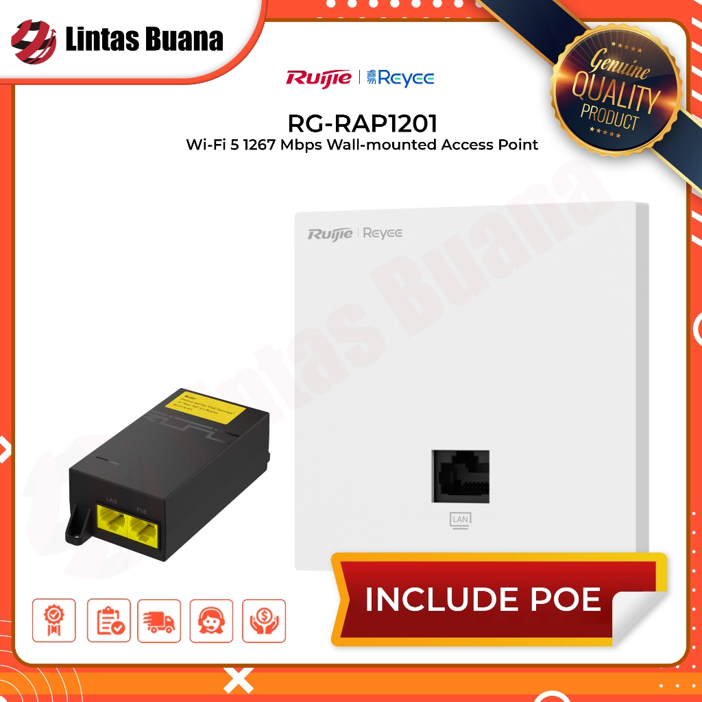 RG-RAP1201 RUIJIE REYEE Wi-Fi 5 1267 Mbps Wall-mounted Access Point RG-RAP 1201 INCLUDE POE