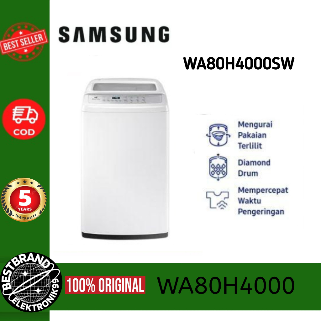 SAMSUNG WA80H4000SW MESIN CUCI 8KG TOP LOADING DIAMOND DRUM TUB CLEAN WA80H4000 WA 80H4000 WA80H4000