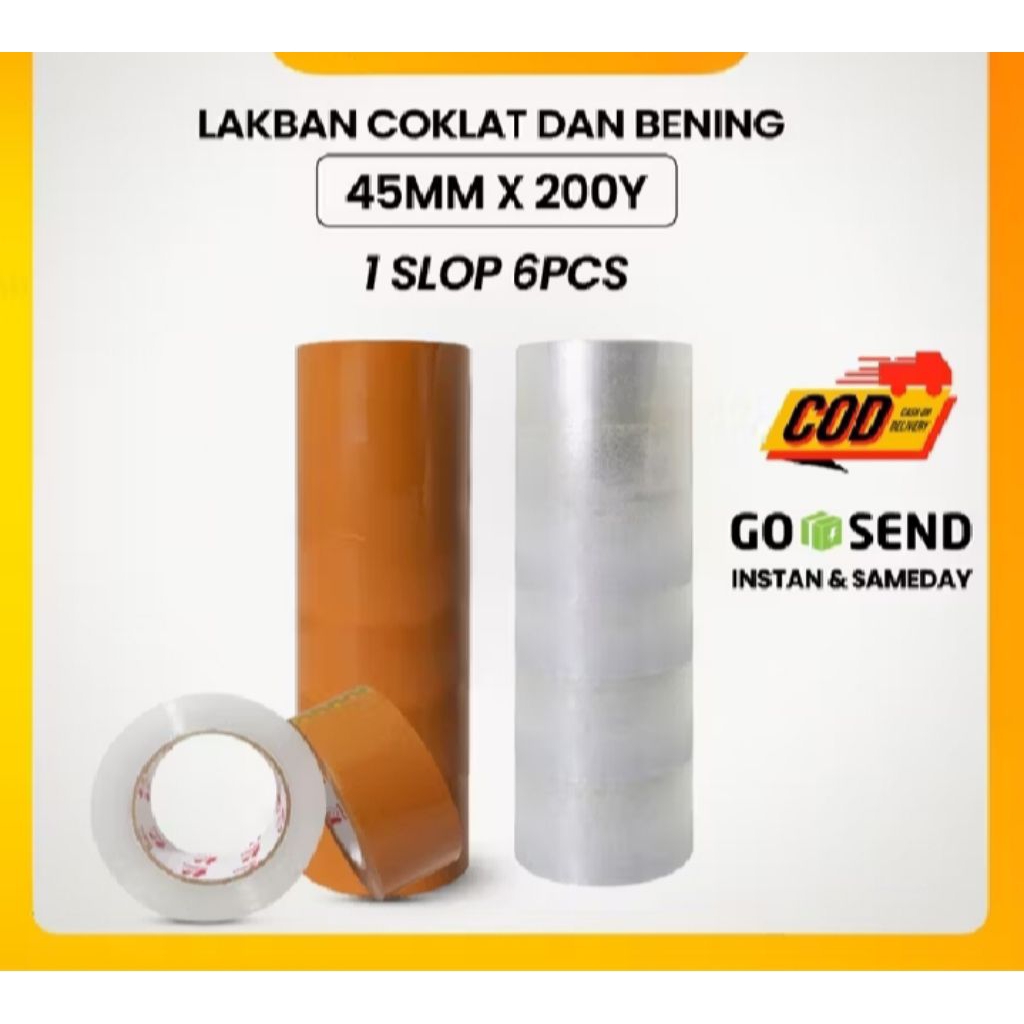 

Lakban 1slop isi 6pcs 200yard bening coklat