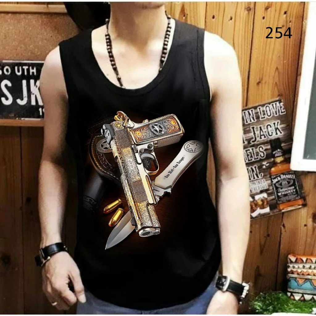 Singlet Pria Hitam Santai Motif Dagger